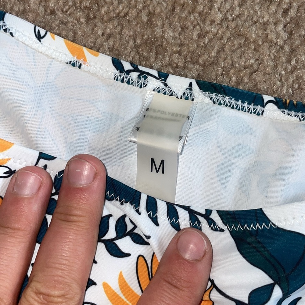 Floral High-Waisted Bikini Bottoms yellow and green ruffled size medium summer - Picture 3 of 5